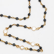 Load image into Gallery viewer, Necklace Hematite Gold Copper Chain w/Gold Bevelled Glass18”
