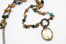 Load image into Gallery viewer, Necklace Antique Gold Jasper Chain w/Oval Glass Drop 18”
