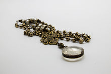 Load image into Gallery viewer, Necklace Long Vintage Gold Hematite Circle Glass Drop
