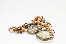 Load image into Gallery viewer, Necklace Long Jasper Brown Antique Gold w/Sq.Glass Drop
