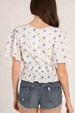 Load image into Gallery viewer, Flutter Sleeve V-Neck Top: White Blue / M
