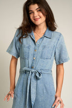 Load image into Gallery viewer, Short Sleeve Denim Tencel Jumpsuit: DENIM / L
