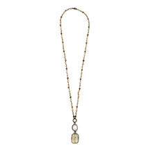 Load image into Gallery viewer, Necklace Long Jasper Brown Antique Gold w/Sq.Glass Drop
