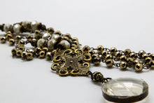 Load image into Gallery viewer, Necklace Long Vintage Gold Hematite Circle Glass Drop
