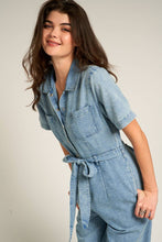 Load image into Gallery viewer, Short Sleeve Denim Tencel Jumpsuit: DENIM / L
