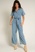 Load image into Gallery viewer, Short Sleeve Denim Tencel Jumpsuit: DENIM / M
