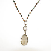 Load image into Gallery viewer, Necklace Long Jasper Multi Chain Antique Gold Glass Teardrop
