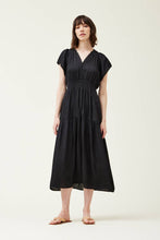 Load image into Gallery viewer, 60189 - RUFFLE SATIN MIDI DRESS: SMALL / Contemporary / Black
