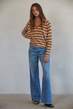 Load image into Gallery viewer, W1416 | Knit Sweater Striped Pullover Top: Camel / Small
