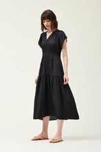 Load image into Gallery viewer, 60189 - RUFFLE SATIN MIDI DRESS: SMALL / Contemporary / Black
