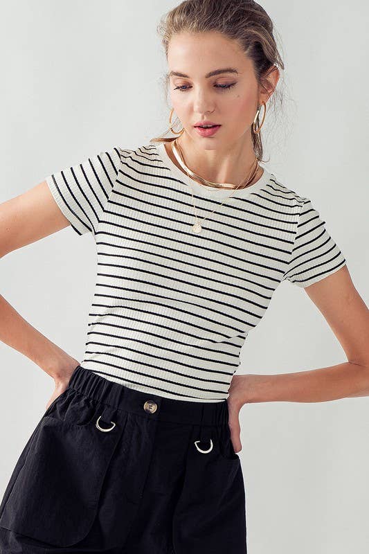 Runaway Paris- JADE SHORT SLEEVE STRIPE RIB TOP