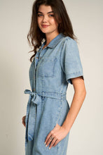 Load image into Gallery viewer, Short Sleeve Denim Tencel Jumpsuit: DENIM / M
