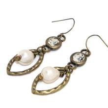 Load image into Gallery viewer, Earring Antique Gold w/Freshwater Pearl Drop
