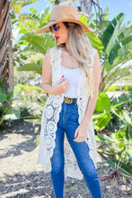Load image into Gallery viewer, Ivory Floral Printed Maxi Crochet Vest Kimono: Ivory / One Size
