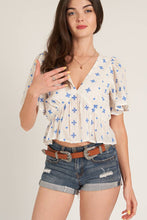 Load image into Gallery viewer, Flutter Sleeve V-Neck Top: White Blue / M
