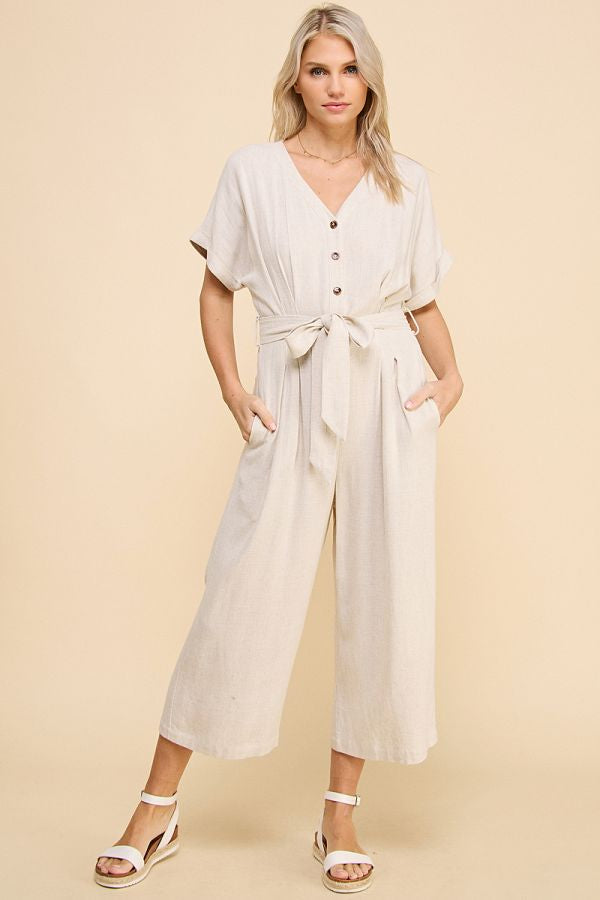 Allie Rose- Dolman V-Neck Jumpsuit- Natural