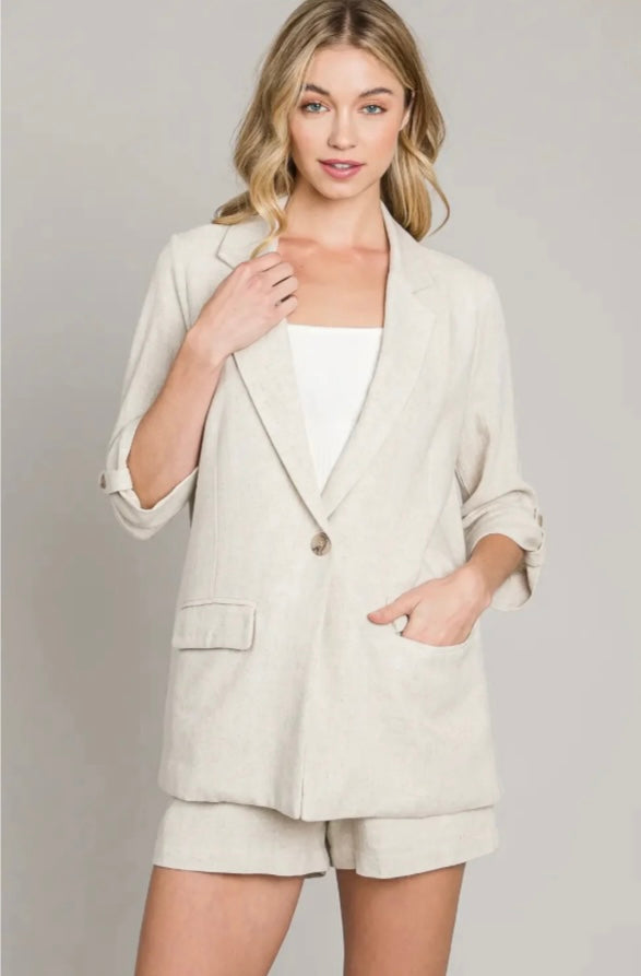 Allie Rose Linen 3/4 Roll Tab Sleeve Jacket