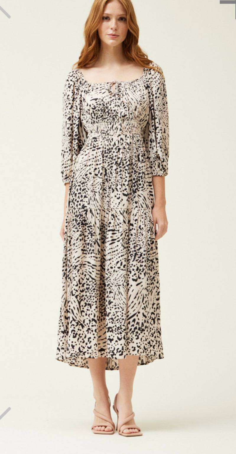 Grade & Gather- Printed Midi Dress- Ivory