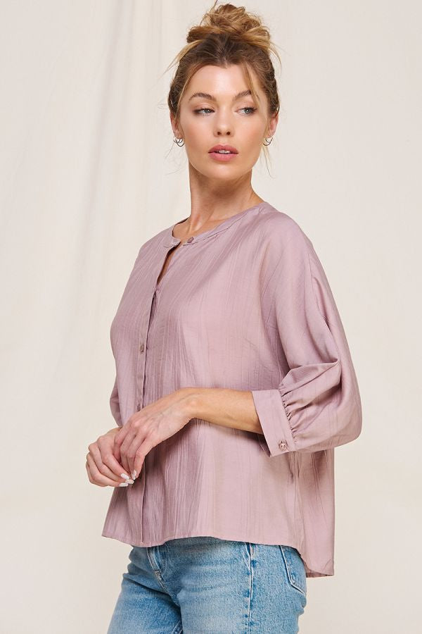 Allie Rose- 3/4 Sleeve Button Blouse- Dusty Mauve