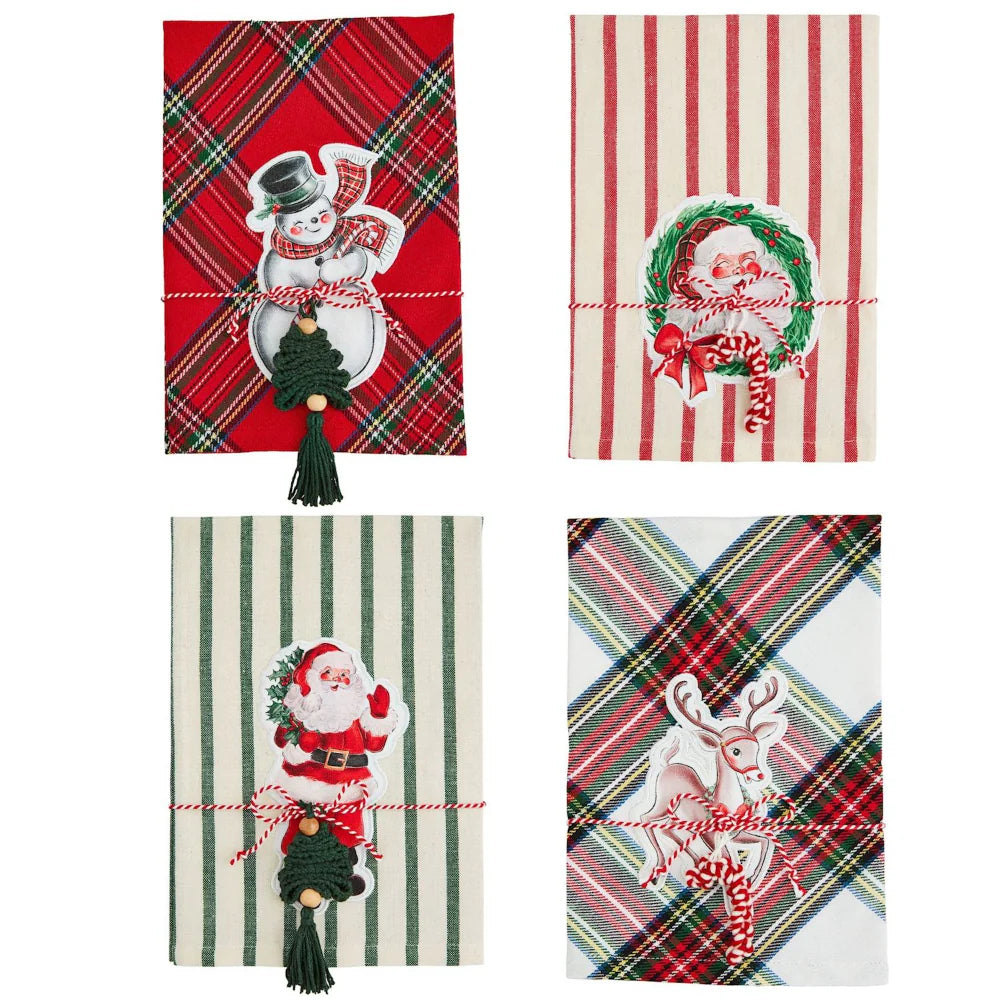 Mudpie Santa/Reindeer/Wreath/Snowman Patch Tartan Towel