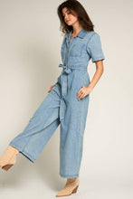 Load image into Gallery viewer, Short Sleeve Denim Tencel Jumpsuit: DENIM / S
