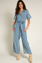 Load image into Gallery viewer, Short Sleeve Denim Tencel Jumpsuit: DENIM / L
