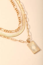 Load image into Gallery viewer, Sun Ray Rectangle Pendant Layered Chain Necklace: WG
