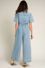 Load image into Gallery viewer, Short Sleeve Denim Tencel Jumpsuit: DENIM / L
