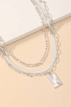 Load image into Gallery viewer, Sun Ray Rectangle Pendant Layered Chain Necklace: WG
