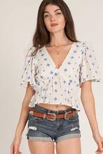 Load image into Gallery viewer, Flutter Sleeve V-Neck Top: White Blue / M
