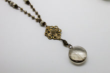 Load image into Gallery viewer, Necklace Long Vintage Gold Hematite Circle Glass Drop
