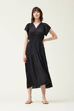 Load image into Gallery viewer, 60189 - RUFFLE SATIN MIDI DRESS: SMALL / Contemporary / Black
