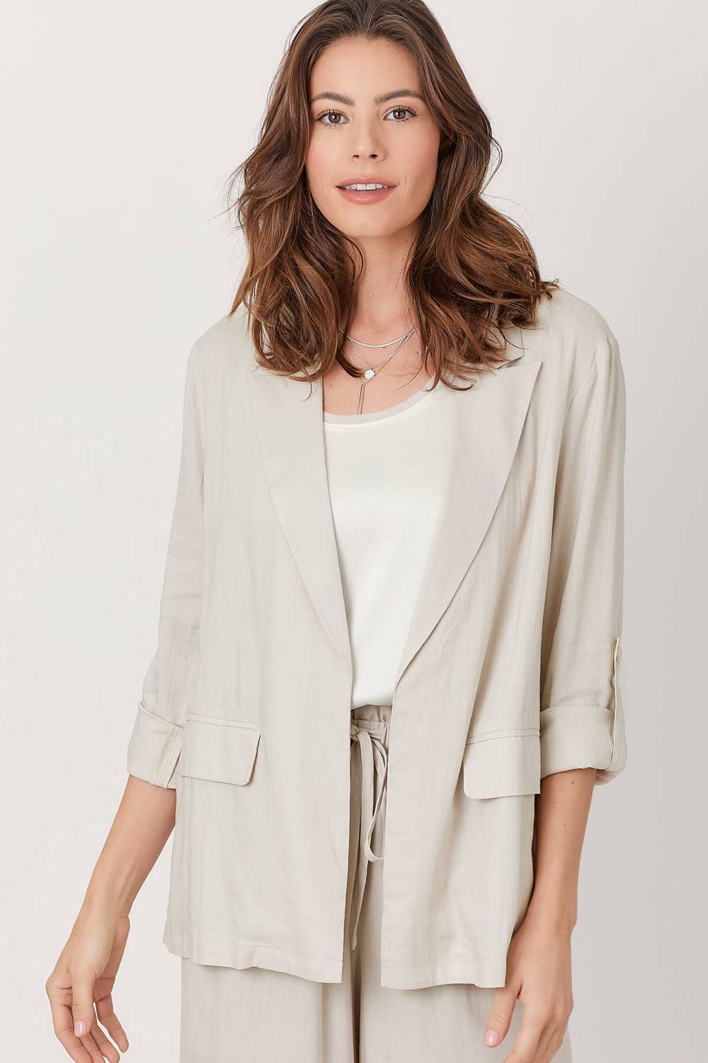 60642 Rolled Up Sleeve Blazer: Medium / Stone