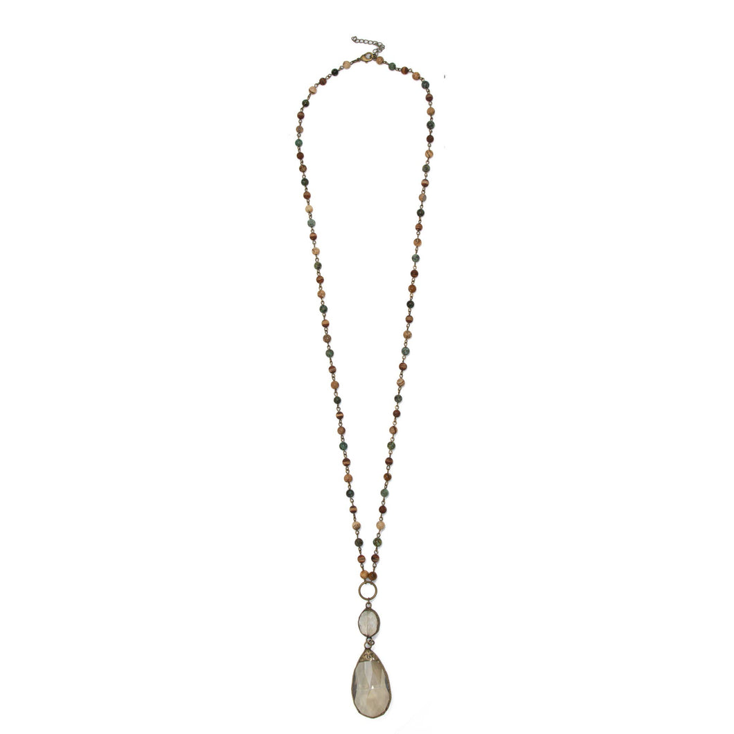 Necklace Long Jasper Multi Chain Antique Gold Glass Teardrop