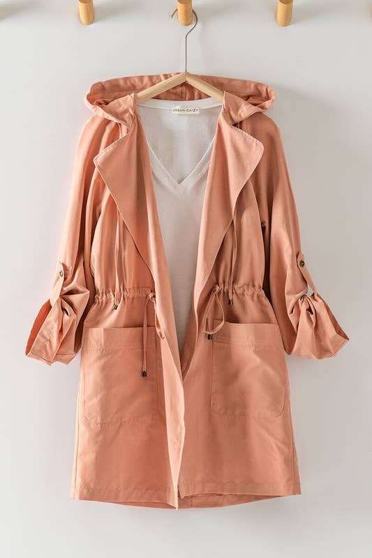 Love Tree- LIGHTWEIGHT TASSEL HOODED OPEN JACKET: CLAY