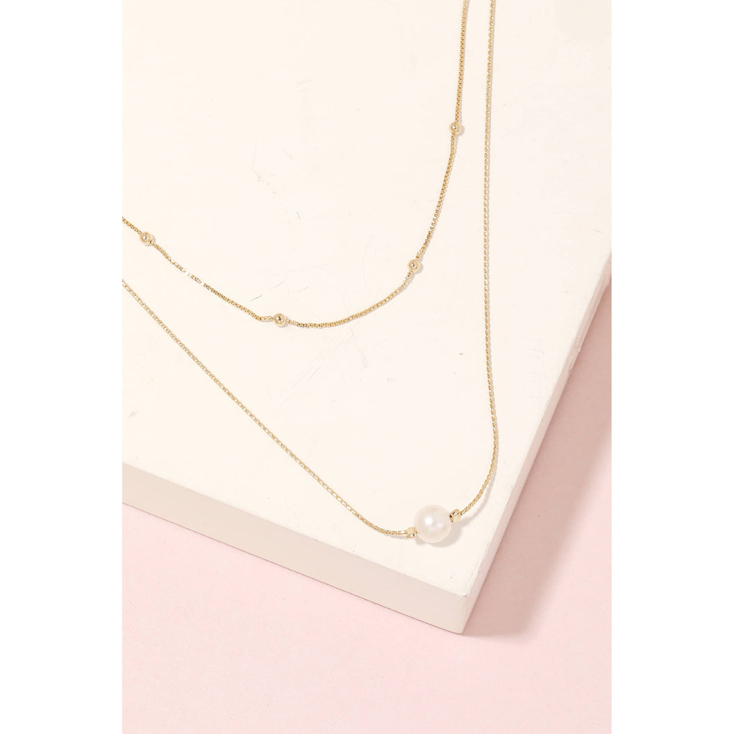 Pearly Bead Charm Layered Chain Necklace: G