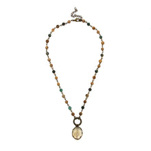 Load image into Gallery viewer, Necklace Antique Gold Jasper Chain w/Oval Glass Drop 18”
