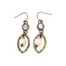 Load image into Gallery viewer, Earring Antique Gold w/Freshwater Pearl Drop
