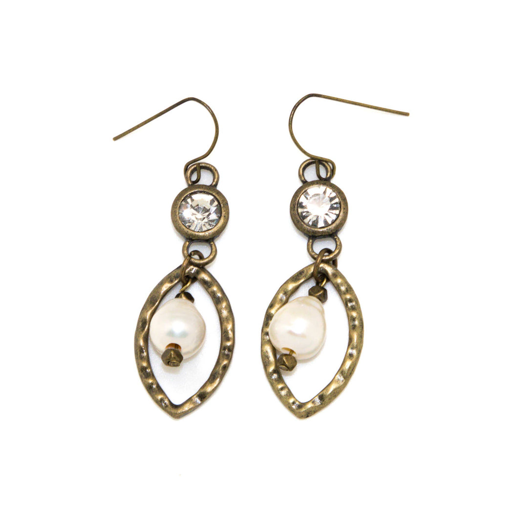 Earring Antique Gold w/Freshwater Pearl Drop